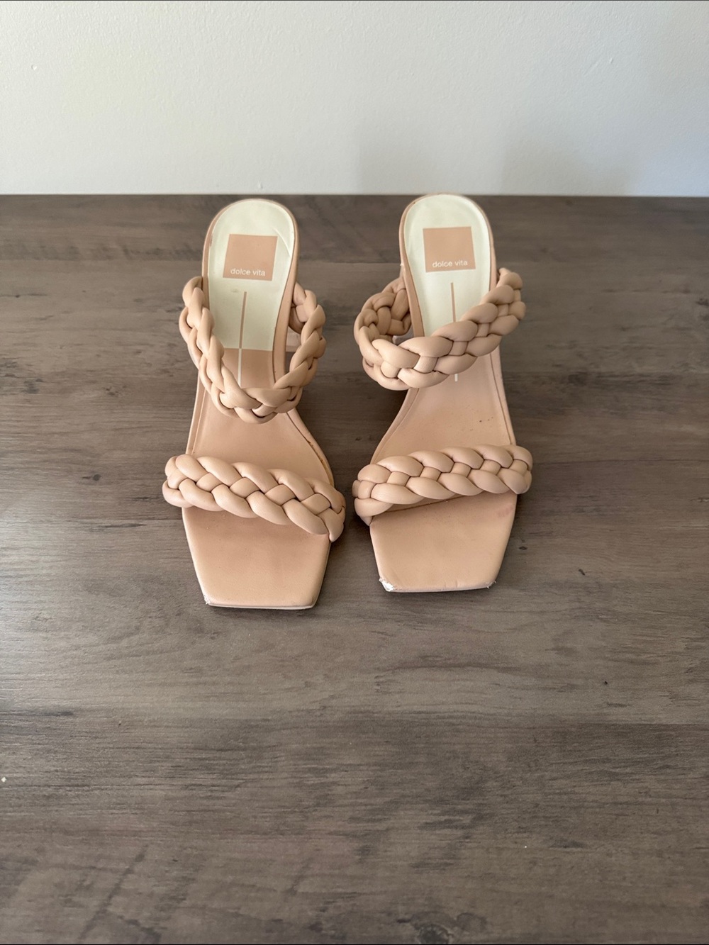 Dolce Vita Braided Double-Strap Block Heel Sandals in Nude